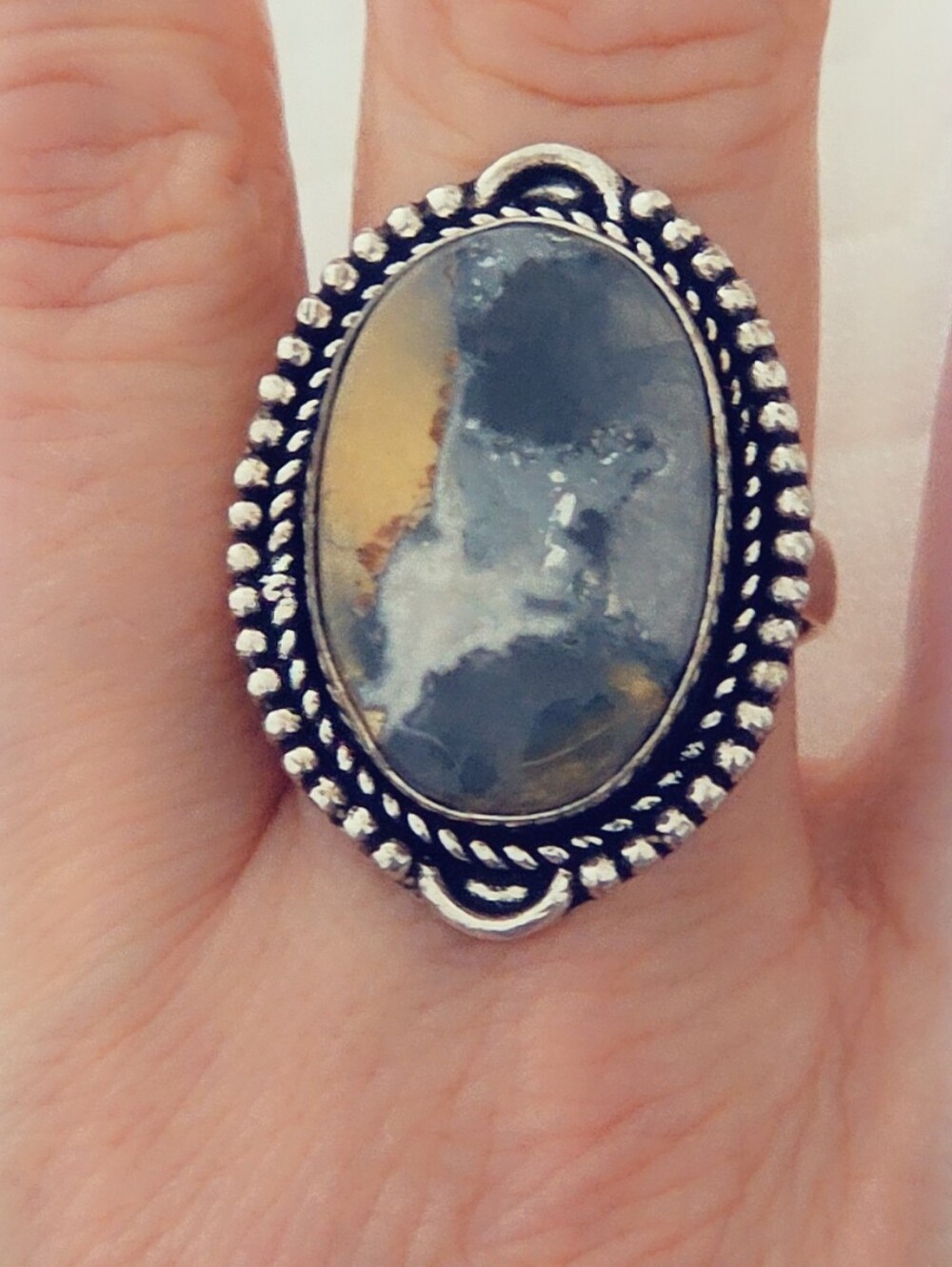 Adjustable Gemstone Statement Ring Overlay Sterling Silver Plated